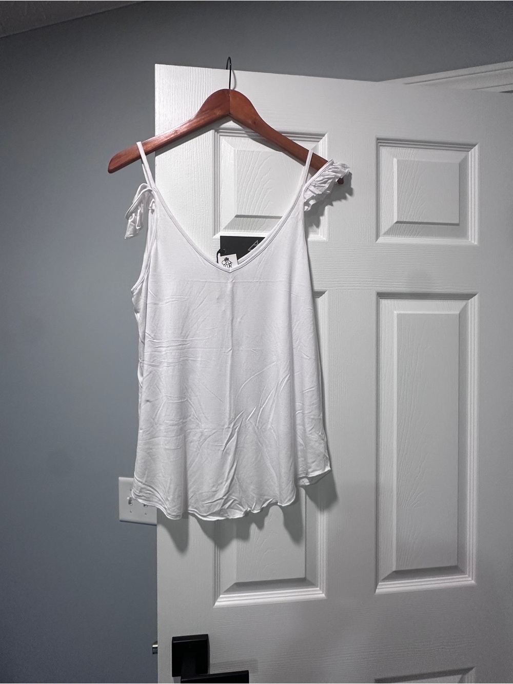 White Spaghetti Strap Ruffle-Shoulder Tank Top - Women